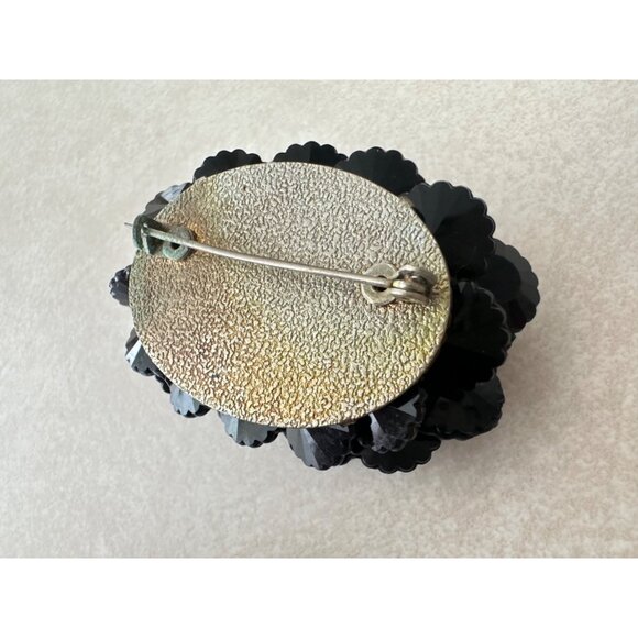 Miriam Haskell unsigned 1930s silver tone black beaded rhinestone pin brooch - Picture 5 of 7